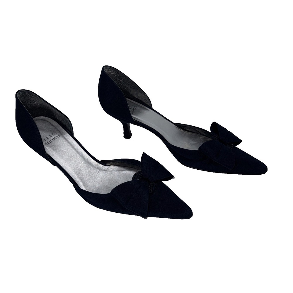 Stuart Weitzman Navy Blue Women Bow  2.5 "Heels pointed‎ toe Pump Size 7 M